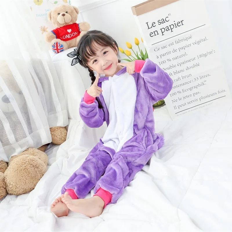 Кигуруми,, пижамы для детей, Мультяшные пижамы с единорогом, костюм единорога, Детские пижамные комплекты для мальчиков и девочек - Цвет: Purple tianma
