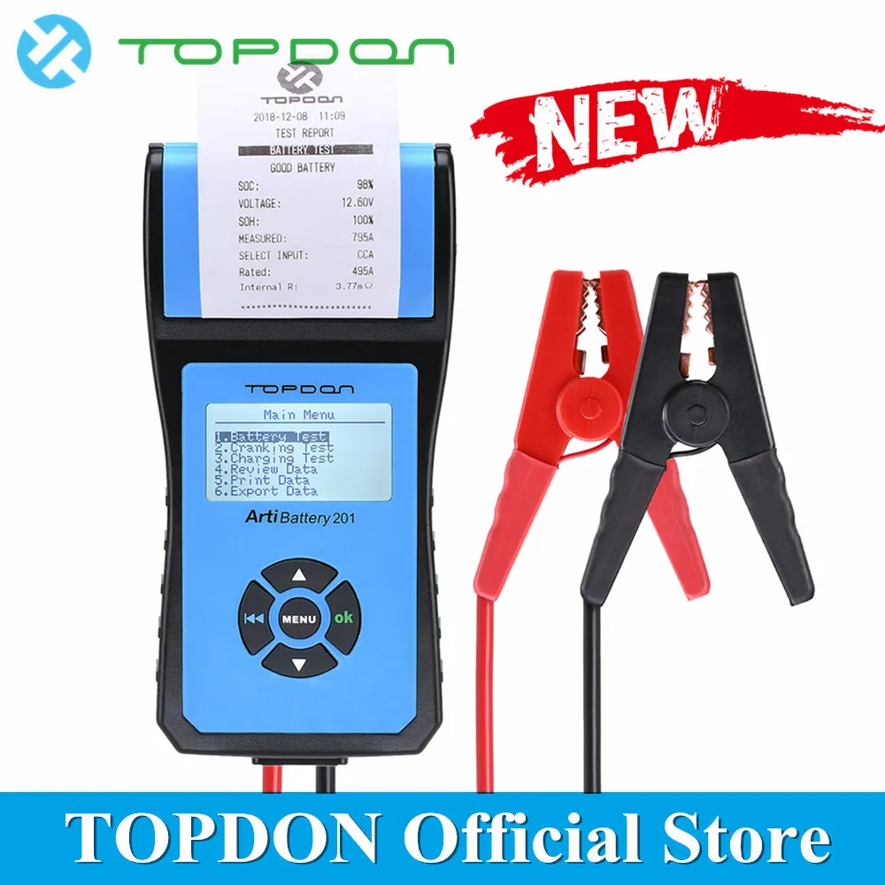 

TOPDON ArtiBattery 201 AB201 Car Battery Tester With Thermal Printer CCA Heavy Duty Truck Battery Analyzer Test Diagnostic Tool
