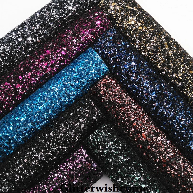 21X29CM A4 Size Synthetic Leather, Dark Chunky Glitter