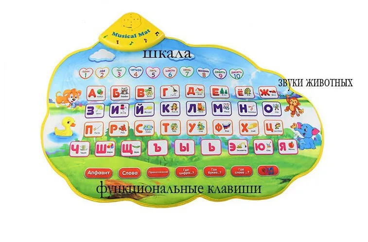 73X49 см Детский обучающий коврик Русский язык Забавные музыкальные животные клавиатура Алфавит образование фонетический Звук Ковер ABC игрушка