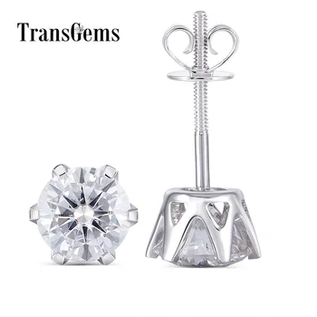 

Transgems Solid 14K 585 White Gold 2CTW 6.5mm F Color Moissanite Stud Earrings For Women Birthday Gift Screw Screw Back