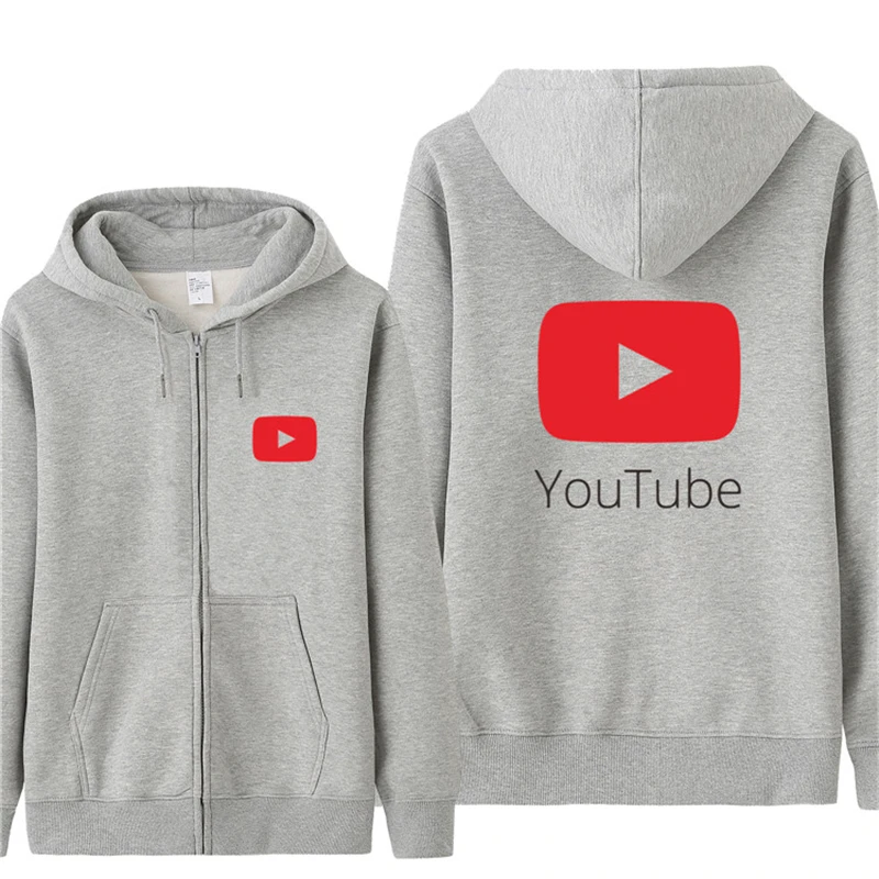 Осень смешной YouTube Логотип печатных толстовки для мужчин вы трубки флис на молнии толстовка хлопок мужчин куртка и пальто