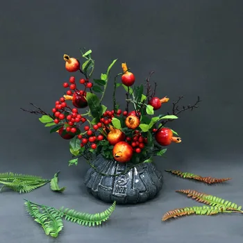 

Modern Ceramic Creative Vase Pot Artificial Pomegranate Flower Home Decor Object Porcelain Tabletop Vase Sets