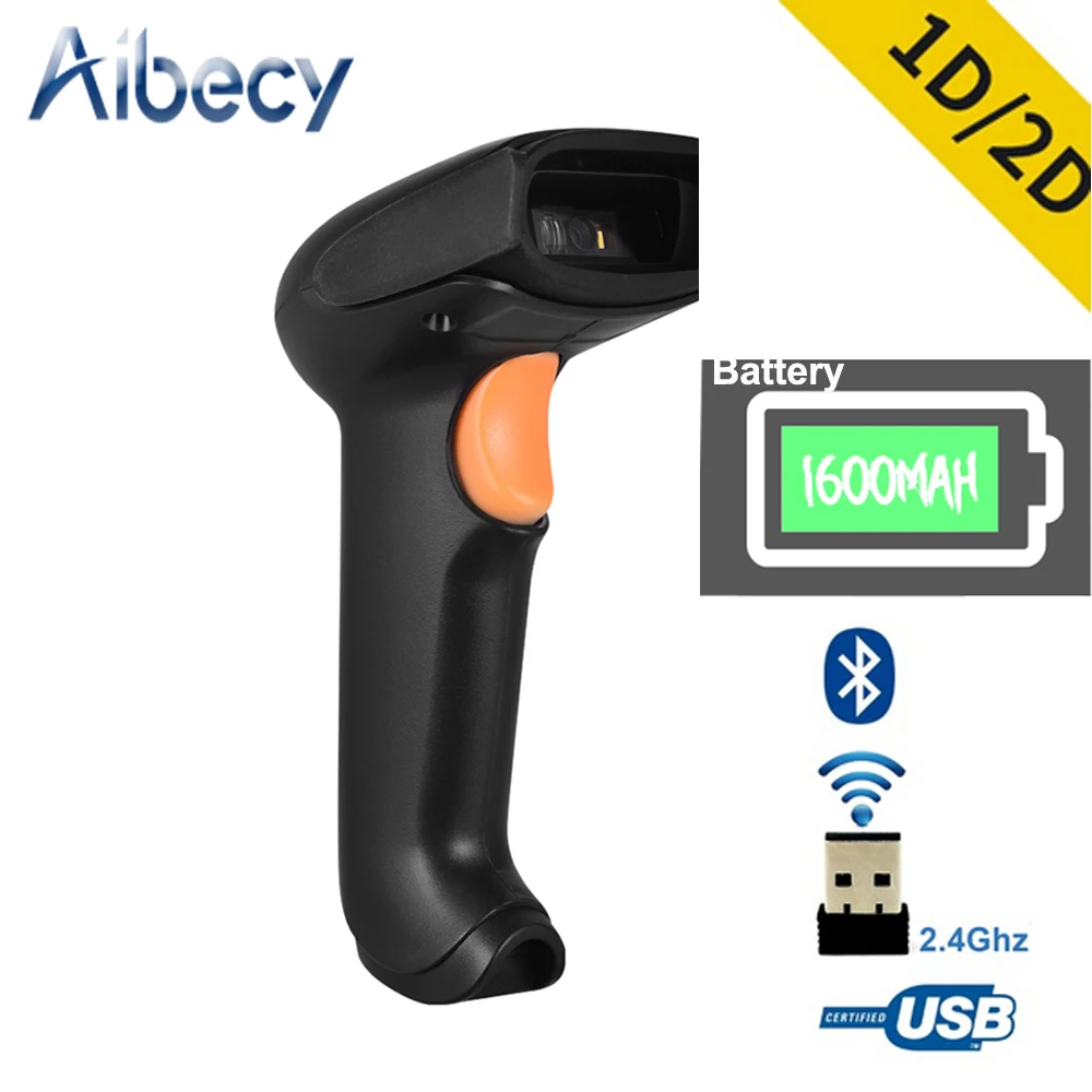 Сканер штрих-кода Aibecy ручной беспроводной сканер QR-кода USB 2 4G 1D 2D BT-считыватель