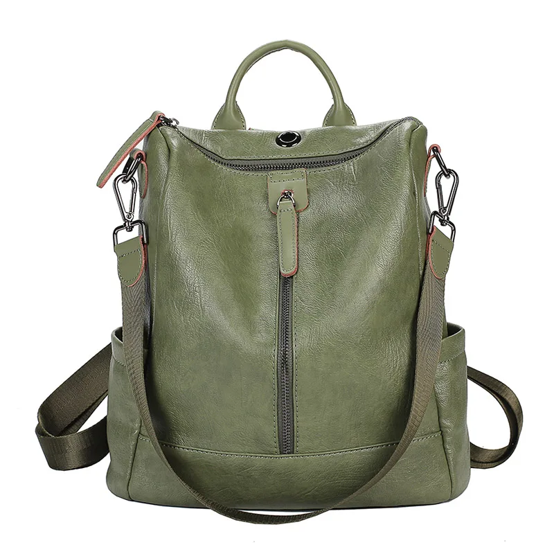 Single Zipper Green Женский рюкзак mochila feminina, повседневный многофункциональный женский кожаный рюкзак, женская сумка через плечо, сумка для путешествий - Цвет: Single Zipper Green