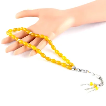 

Stone Yellow Agates Bead Tassel Pendant 33 Prayer Beads Islamic Muslim Tasbih Allah Mohammed Rosary For Women Men Tesbih