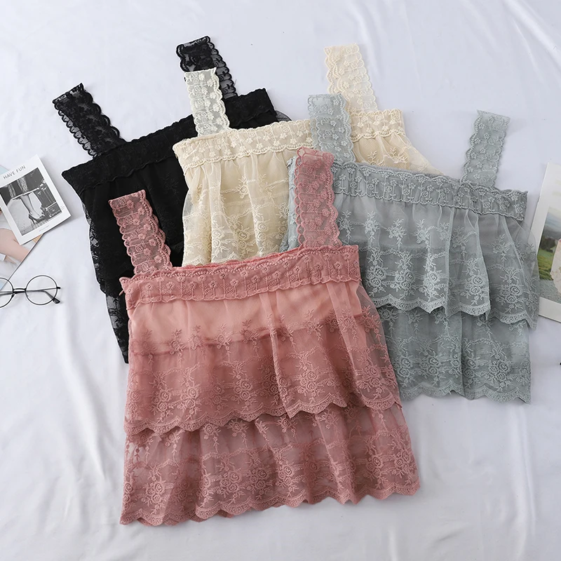 

2019 Summer Women Lace Tank Top Ladies Sexy Crop Top Vest Club Pleat Camis Layers Crop Top Women Streetwear Femme Cloth G524