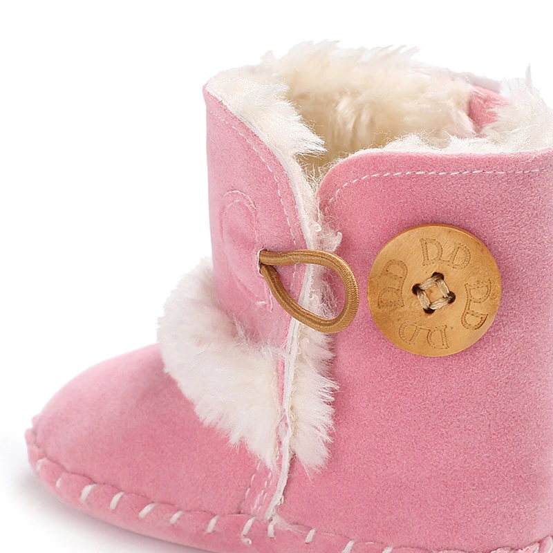 Baby Warm Snow Boots Boy Girl Winter Cotton Fabric Buckle Strap Flat With Plush Lining Rubber Outsole Non-slip Shoes