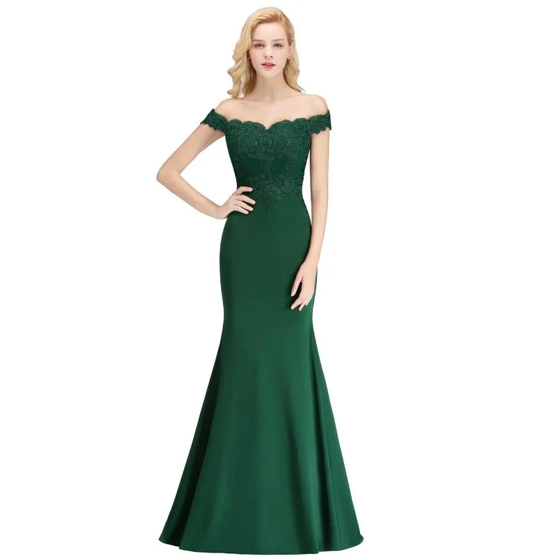 Русалка элегантные длинные платья для выпускного вечера аппликация с открытым плечом Вечернее Платье vestidos de festa Longo Новинка - Цвет: Green