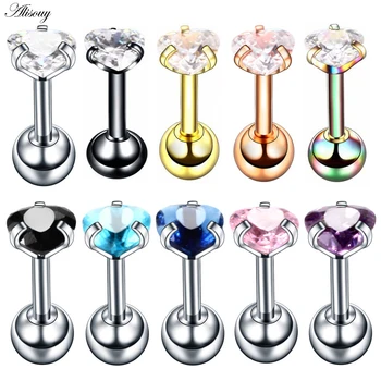 

Alisouy 2pcs Medical titanium steel zircon earrings 4mm Heart Love Crystal Cartilage Earring ear Piercing DIY Women Body Jewelry