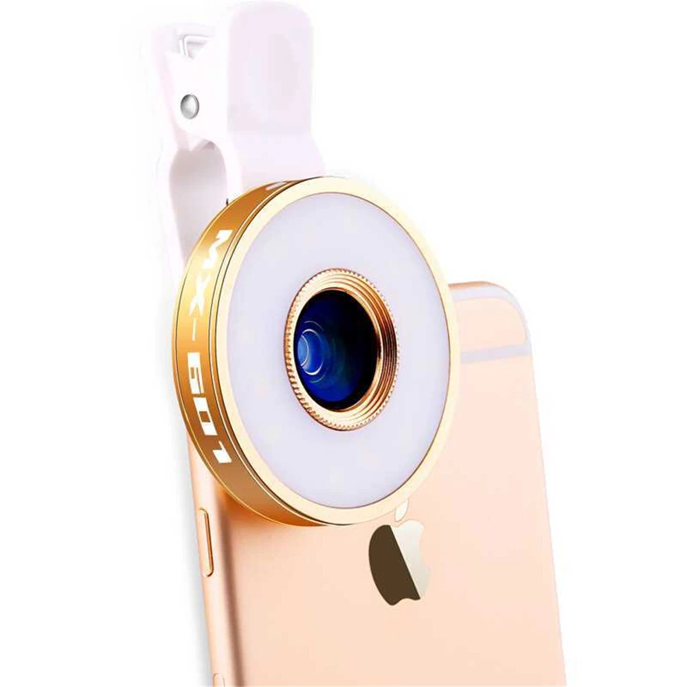 HD Clip on Phone Lens Camera Fisheye Flash Light 2 IN 1