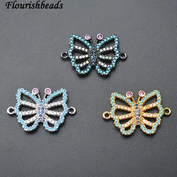 

New Design 15x23mm Multi Color CZ Metal Butterfly Charm Two Loops Jewelry Connectors Pendant fit Necklace Bracelets Making