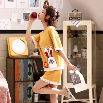 

Pajamas Set Female Summer Knitt Cotton Shorts Sets Sweet Home Clothing Maternity Shorts for Dresses Maternity Set Clothes