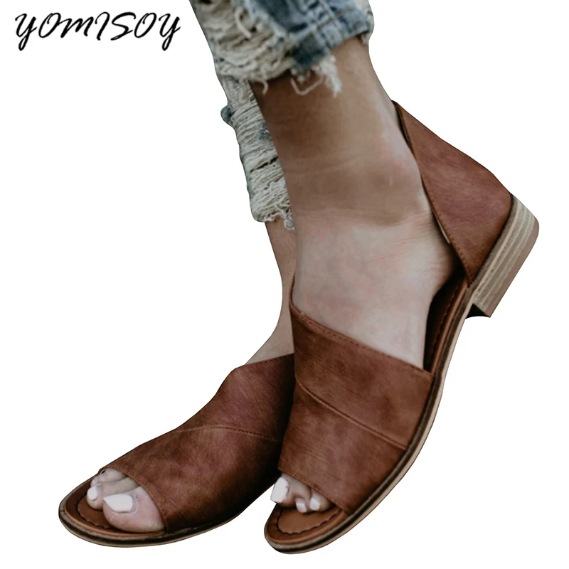 melhor Mulheres Sandálias Sapatos Verão 2018 Nova Moda Feminina Shollow Couro Retro Gladiador Saltos Baixos Mulheres Sapatos