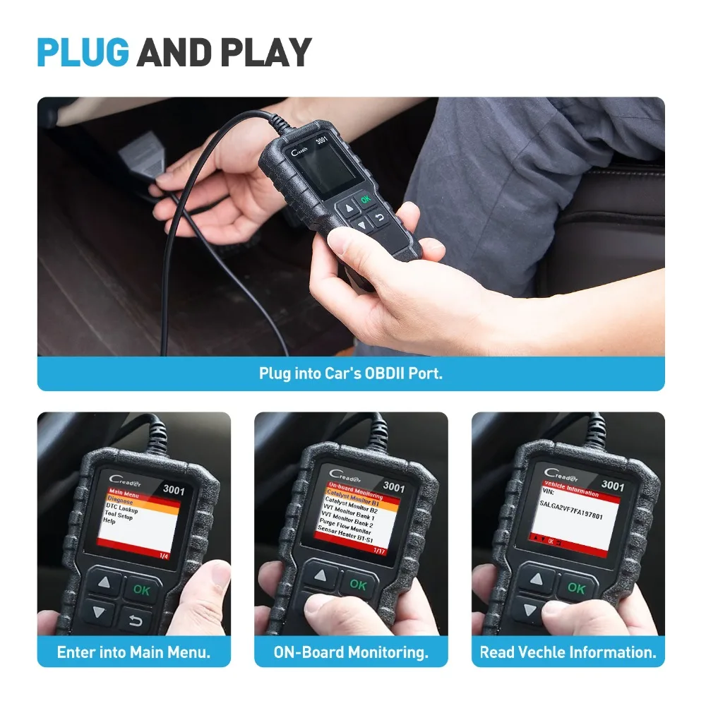 Запуск X431 CR3001 читатель Кода OBDII сканера OBD2 сканирование на коды ошибок и их сброс