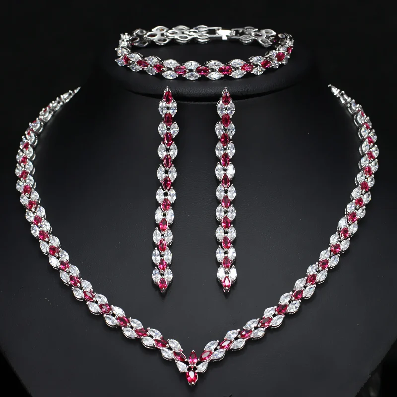 CWWZircons 3 Piece Royal Blue Cubic Zirconia Womens Wedding Party Costume Jewelry Necklace Earring Bracelet Set For Brides T038|necklace earring