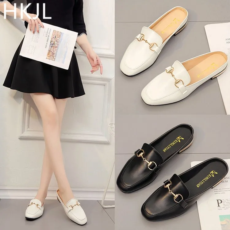 

HKJL Leisure half drag a woman 2019 new style small leather shoes round head flat bottom foot fashionable single shoes A083