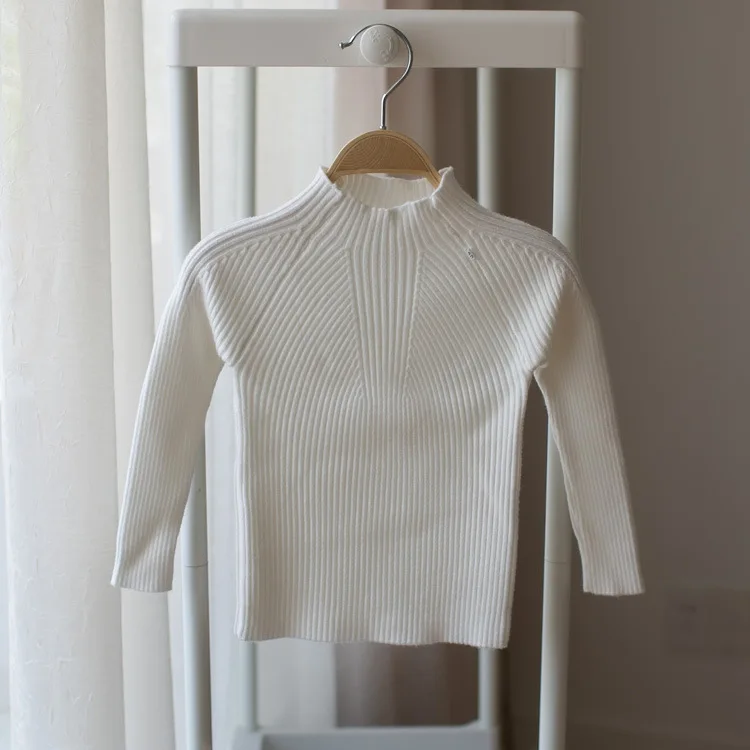 Детский свитер из хлопка в Корейском стиле зимняя цветная рубашка для девочек свитер в полоску эластичная Водолазка для детей от 1 до 4 лет - Цвет: Белый