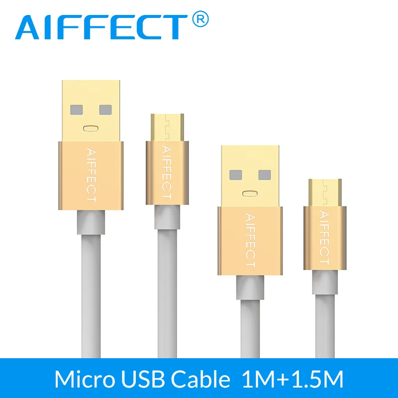 AIFFECT 2 шт. 1Mx1 1.5Mx1 Micro USB кабель USB 5 В 3A кабель быстрой зарядки для samsung htc sony huawei Xiaomi LG Android телефон - Цвет: Золотой