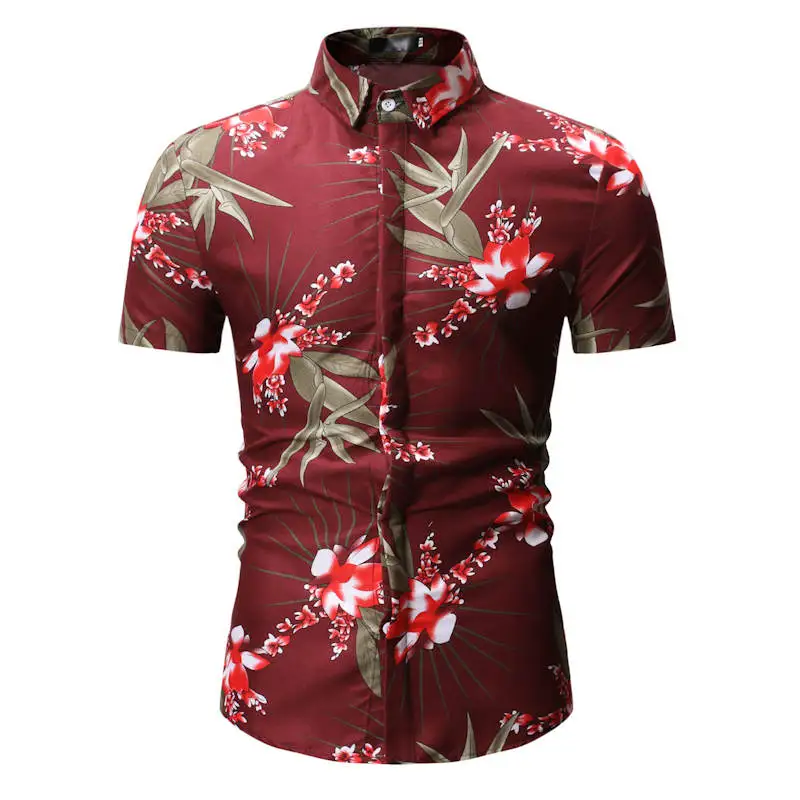 Рубашка с коротким рукавом Мужская Летняя мода Повседневная Плюс Размер мужские рубашки с цветочным узором высокого качества цветочные рубашки мужские s Social - Цвет: YS67 red