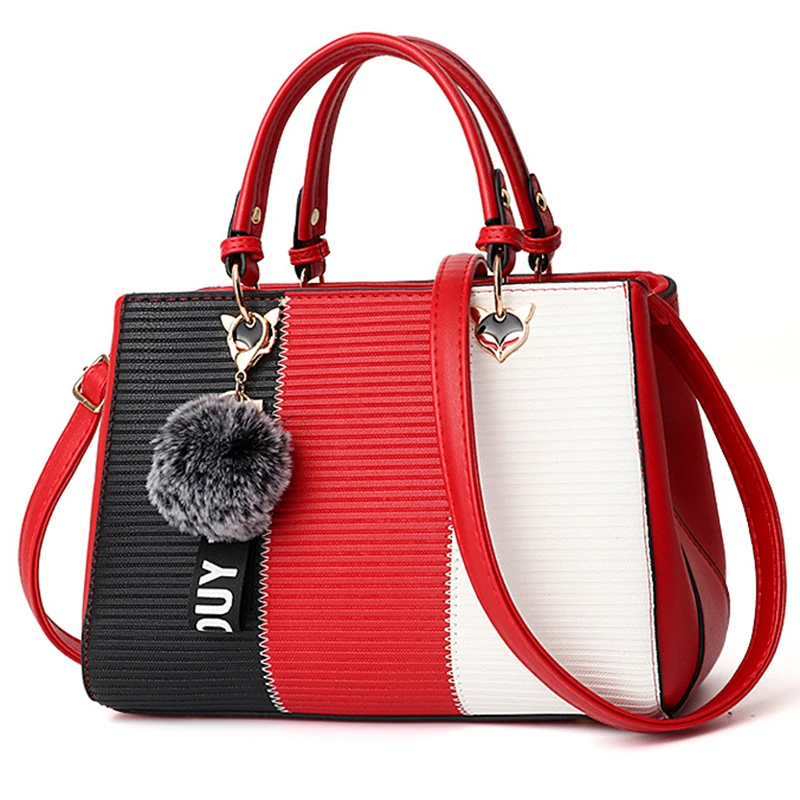 

female Hairball Ornaments Totes Patchwork Handbag Party Purse Ladies Messenger Crossbody Shoulder Bags female Handbags