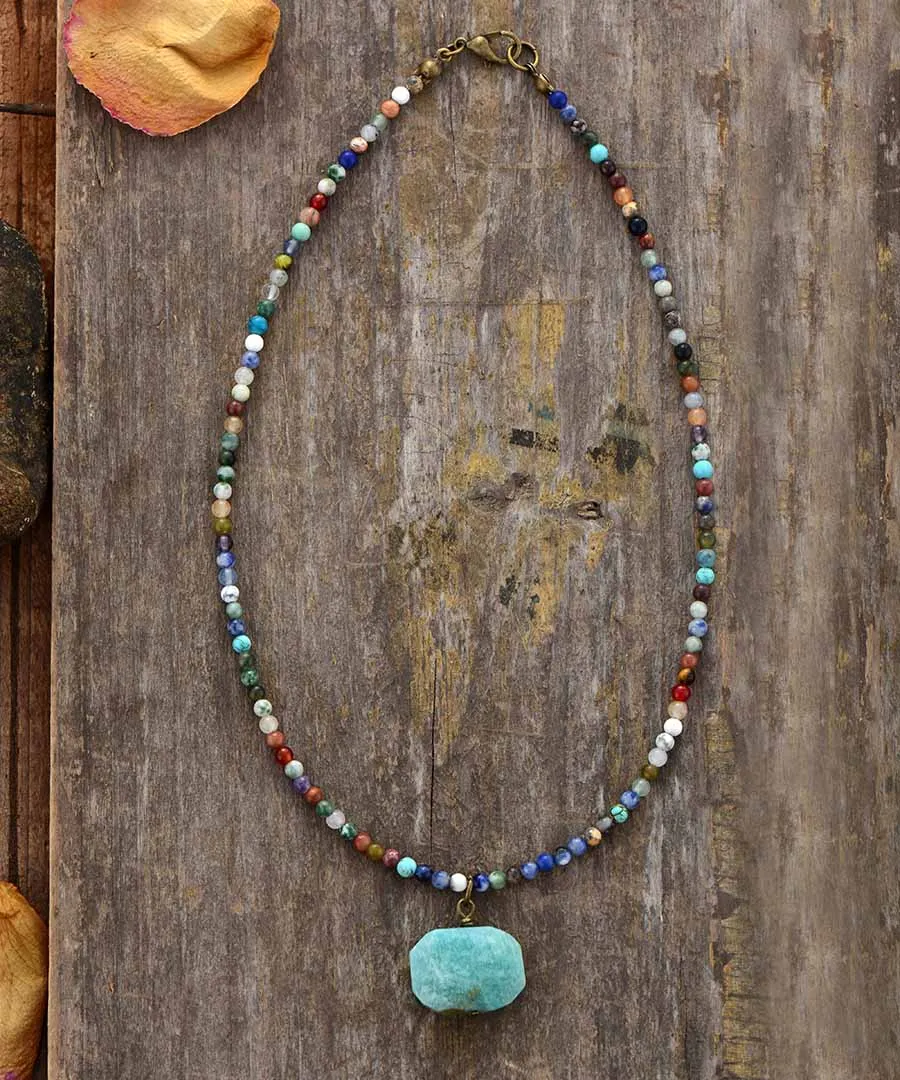 Ожерелье с подвеской из натурального камня, геометрический Амазонит, колье, ожерелье, ювелирное изделие, ожерелье, подарки
