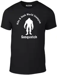 Футболка Sasquatch Hide & Seek с чемпионом-забавная футболка, футболка с изображением монстра, комикса, легенды, Повседневная принтованная футболка