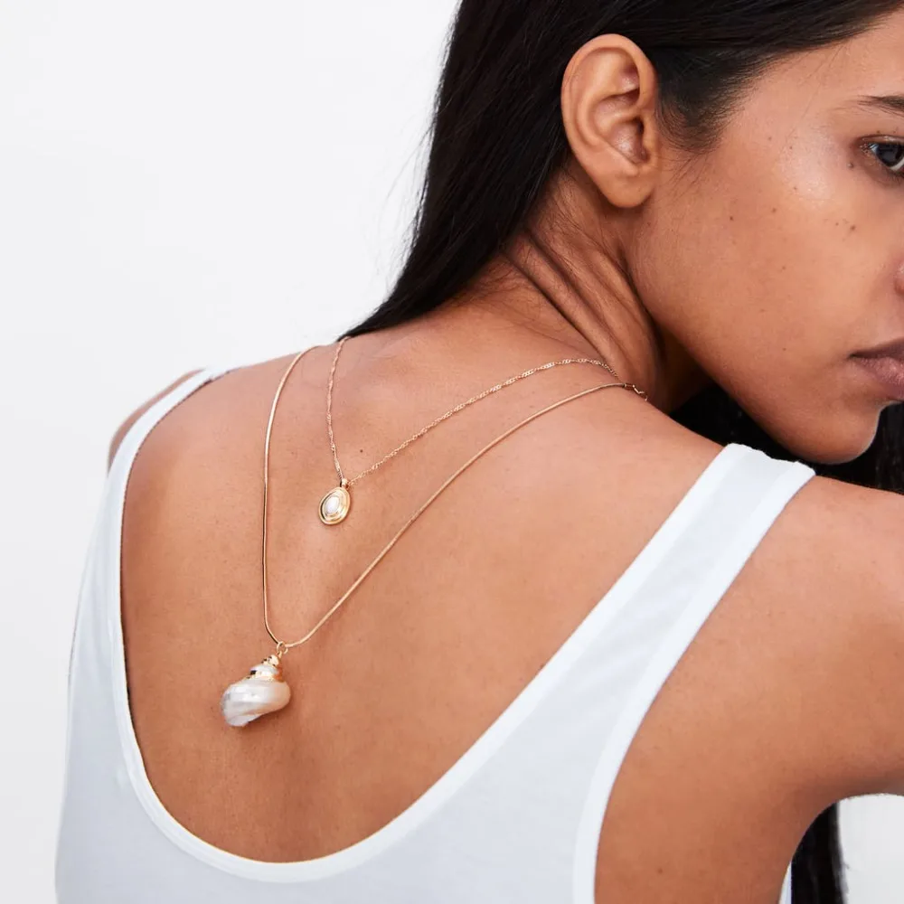 

Dvacaman Vintage ZA Gold Color Shell Pendant Necklaces for Women 2019 Boho Sea Beach Chains Necklaces Pendant Party Gift Jewelry