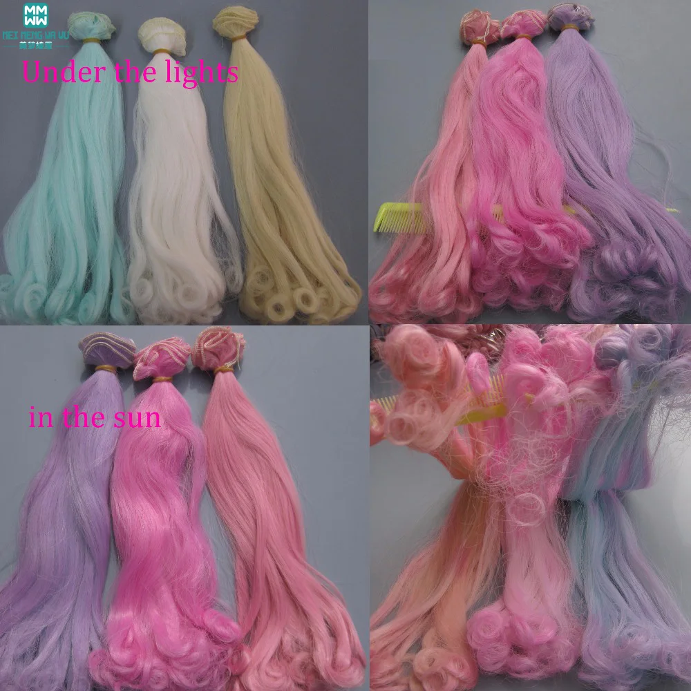 

15cm&25cm*100cm hair for dolls fits 1/3 1/4 BJD/SD doll wig Automatic color change after sunlight Thin green to white purple pin