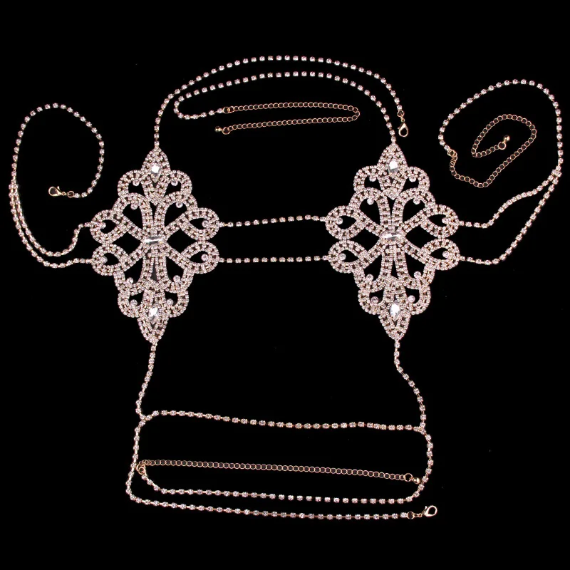 Сексуальная Очаровательная цепочка для тела со стразами бюстгальтер для женщин цветок Кристалл ювелирные изделия ожерелья для тела Грудь цепь Топ ювелирные изделия