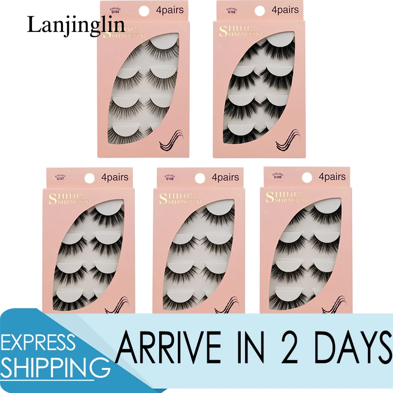 

LANJINGLIN 4 pairs natural mink eyelashes long lash faux cils makeup handmade soft 3d mink lashes fluffy false eyelashes fake