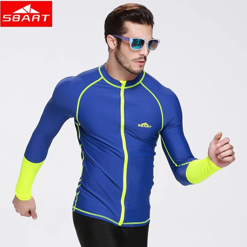 

SBART 2016 New Swim Rash Guard Men Long Sleeve Swim Shirts Anti UV Rashguard Tops with Zipper Plus Size Men Rashguard Jacket