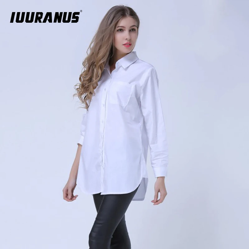 

IUURANUS 2019 Lapel Fashion New Long Sleeves Solid Color Blue Striped Long Paragraph Loose Women Shirt blouse women plus size