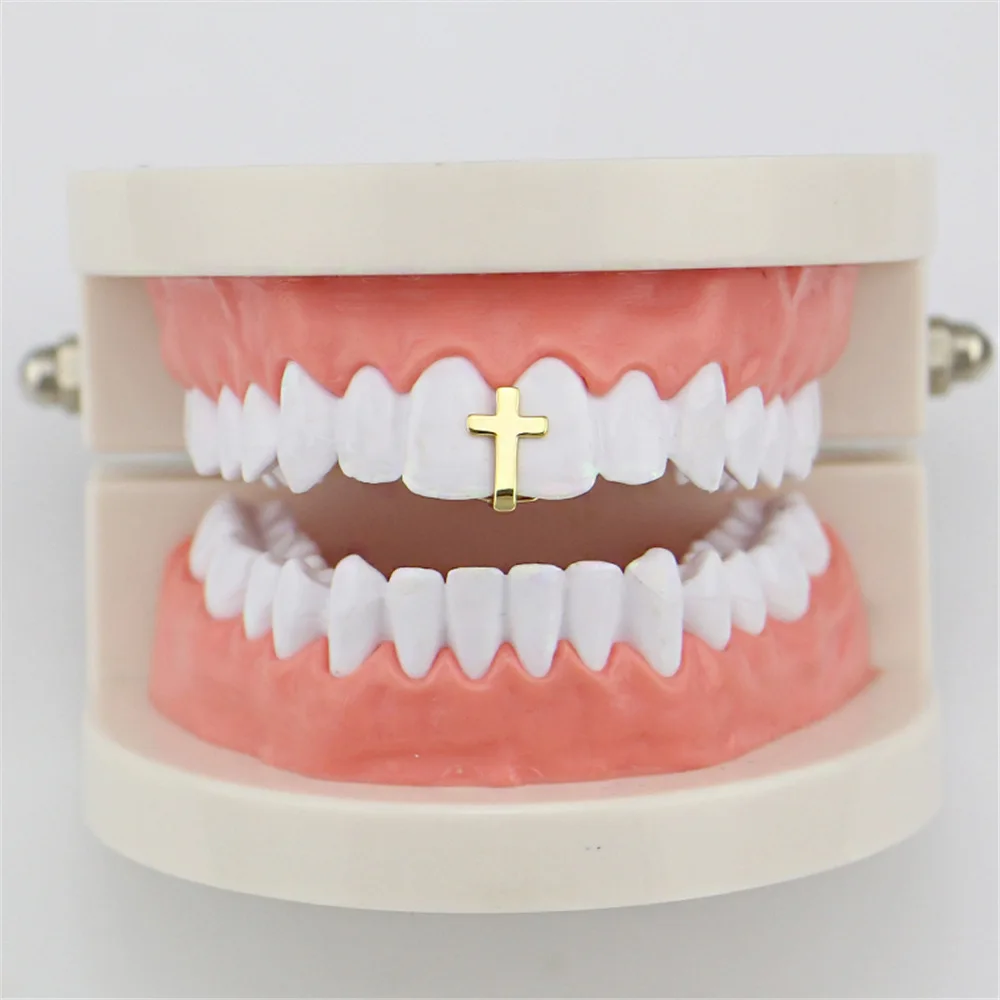 Lucky Sonny HIPHOP Cross Bijoux Customized Gold Plated Single Tooth GRILLZ Cap Hip Hop Body Jewelry Men Women False Teeth Wholesale (6)