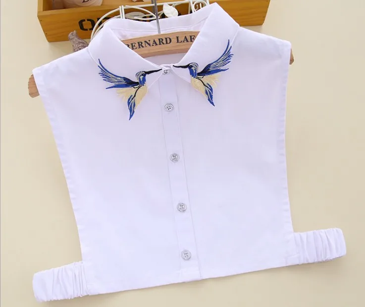 Дизайн Мода Тяжелая птица вышивка ожерелье жилет блузка рубашка шеи Женщины Съемный вертикальный небольшой отворот