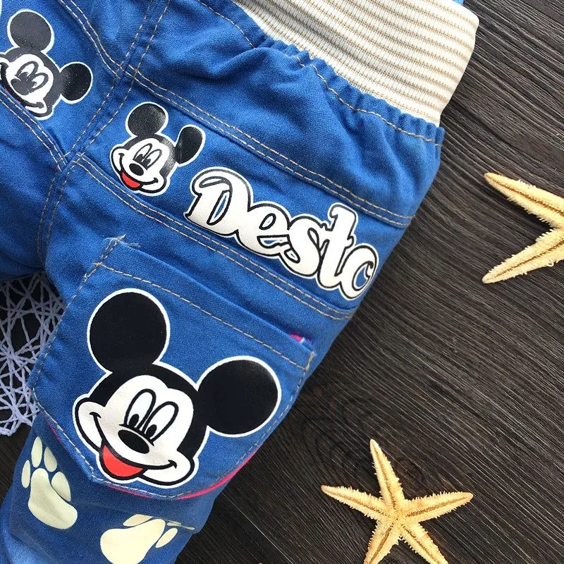 Cartoon Baby Boy Clothes Denim Pants Elastic Waist Casual Printed Toddler Pants Girls Trousers Children's Jeans for 2-4T Unisex