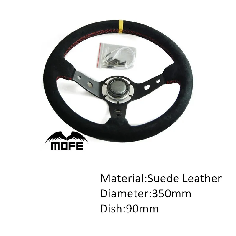 MOFE Racing СПЕЦИАЛЬНОЕ ПРЕДЛОЖЕНИЕ 350 мм Глубокий диск алюминий замша кожа логотип руль для спортивного автомобиля+ Роговая кнопка