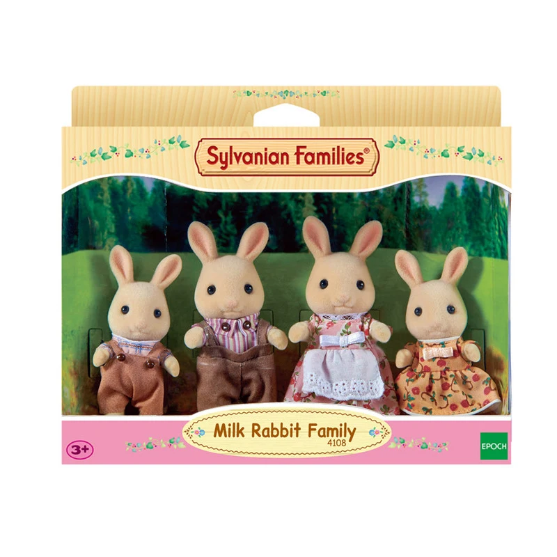 Sylvanian Families, семейный кукольный домик с молочным Кроликом, 4 шт., Набор фигурок для родителей и детей, игрушка для девочек, подарок, новинка 4108