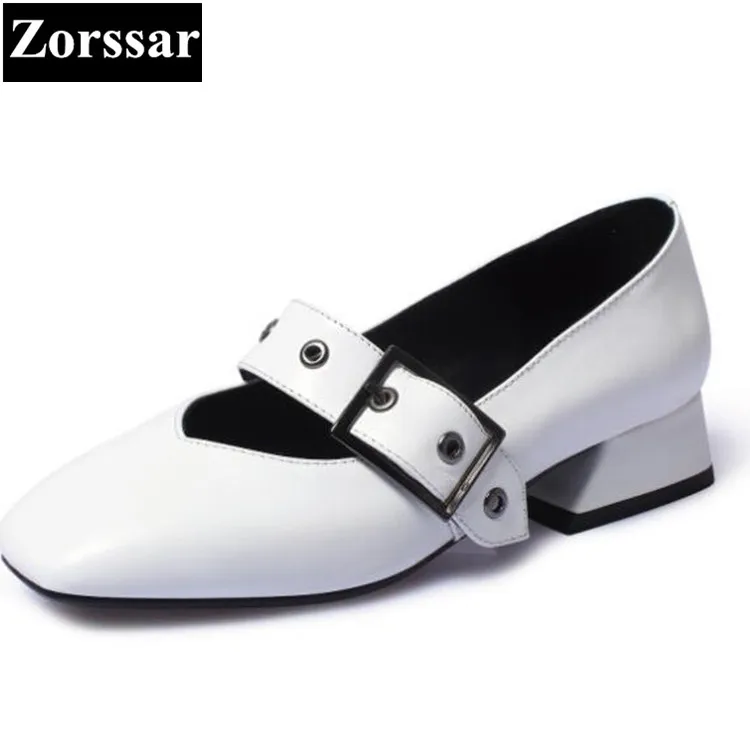 {Zorssar} brand Real leather spring Fashion womens pumps square toe high heels Mary Jane shoes low heel ladies shoes nude nude designer famous brand shoes high quality patent leather mary jane pointed toe flats low heel ballet ladies black ballerina