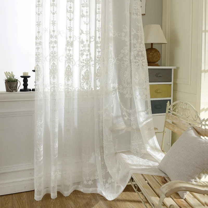 Europese Witte Geborduurde Voile Gordijnen Slaapkamer Vitrage voor ... Europese Witte Geborduurde Voile Gordijnen Slaapkamer Vitrage voor ...