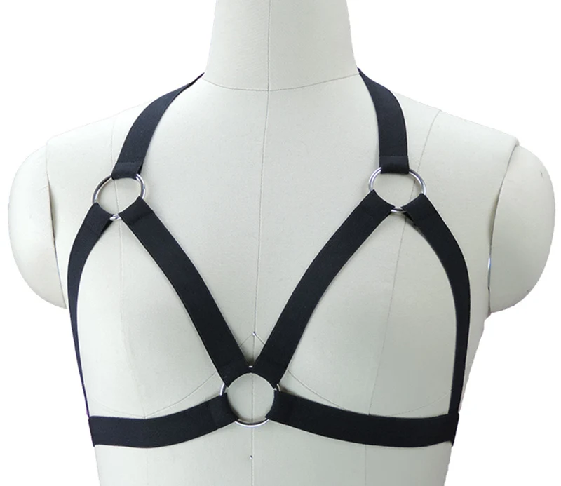 Custom Body Cage Strap Harness Bra Bikini Swimsuit Top Black for Women
