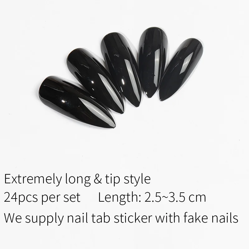 Черные очень длинные шпильки 24 полный набор ногтей Нажмите на гвоздь ведьмы коготь необычное платье ногти наклейка