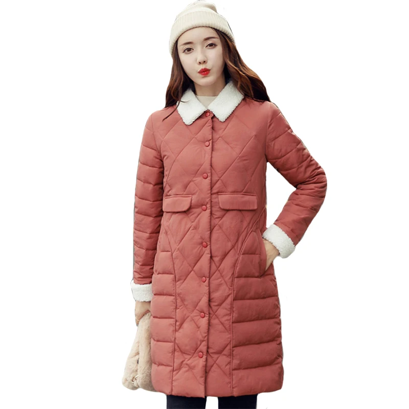 

Breasted Buttons 2019 Winter Jacket Women Turn-Down Collar Padded Autumn Long Coat Ladies Parka Chaqueta Mujer Invierno