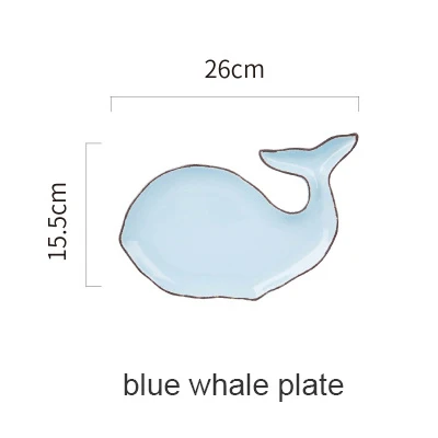Керамическая тарелка в океанском стиле, посуда для КИТА, рыбы, раковины, морская звезда, труба, раковина, миска, сине-белая фарфоровая посуда - Цвет: blue whale plate