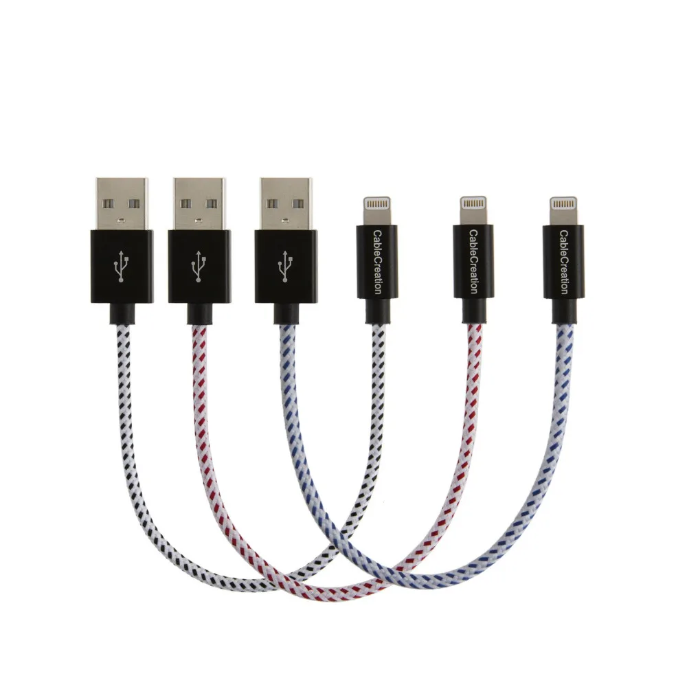 

Lightning Cable, [MFi Certified] CableCreation [3-Pack] Short Lightning to USB Data Sync Charge Cable, Red/Black/Blue 15CM