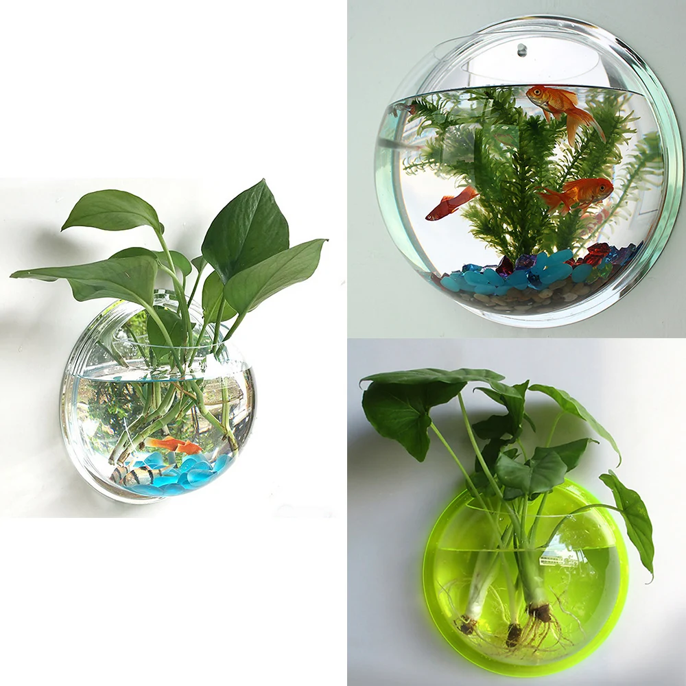 Transparent/Mirror Fish Art Creative Wall Mounted Plant Bubble Aquarium