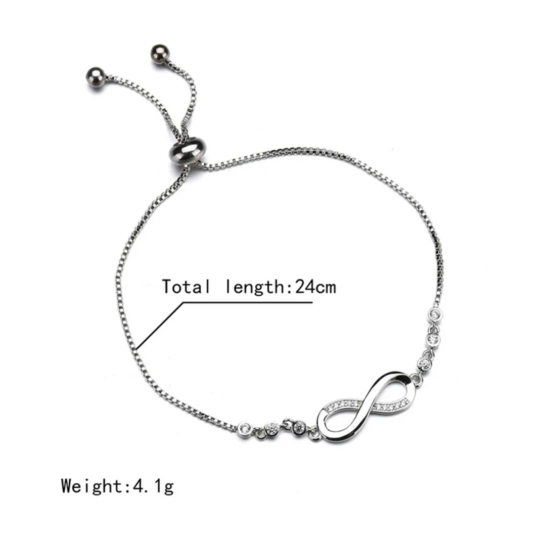 Korean Hot Fashion Simple Metal Crystal 8 Infinity Charm Bracelets For Women Adjustable Jewelry Shellhard Simple Vintage Bangle
