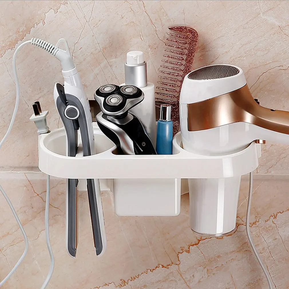Сушилка для волос, держатель для гребня, органайзер для хранения в ванной, самоклеящаяся настенная подставка для выпрямителя шампуня