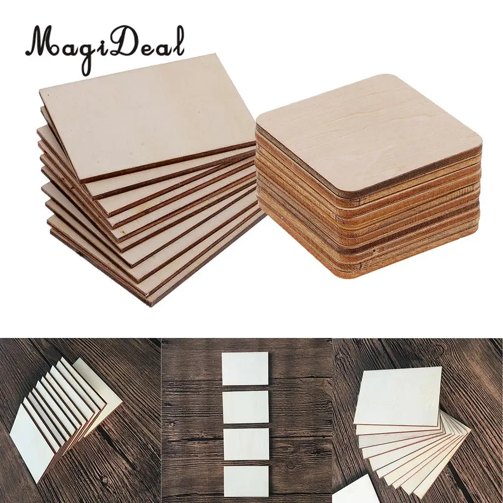 20pcs Wooden Square Rectangle Shapes Coasters Plain Wood Craft Blanks Plaque Sign DIY Pyrography Art Craft Woodworking Materials