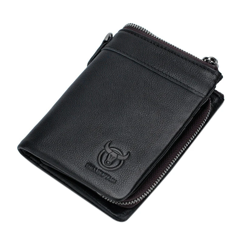 

NEW-BULLCAPTAIN Genuine Leather Wallet Men Coin Purse Card Holder Men Wallet Zipper Design Male Ballet Clamp For Money Bag